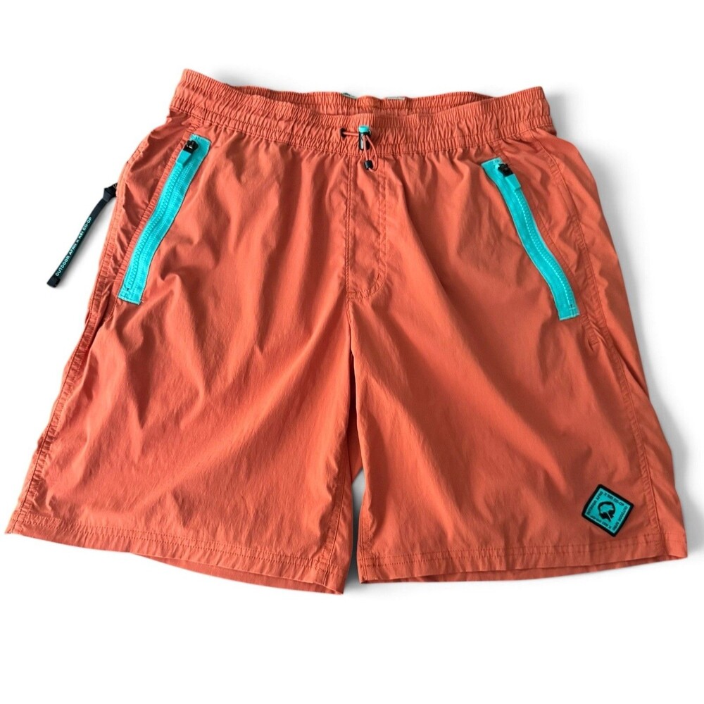 Outdoor Afro x REI Co-op Hiking Shorts Men M Orange Zip Pocket Teal Trim Stretch